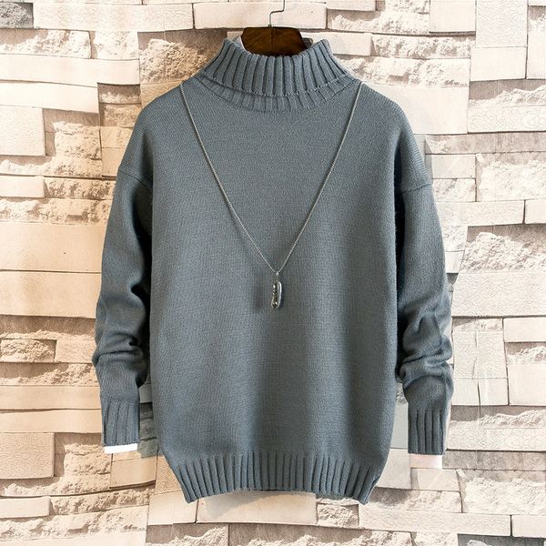 

winter new men sweater high collar warm fashion slim fit male clothes casual solid color long-sleeved knit pullover man, White;black