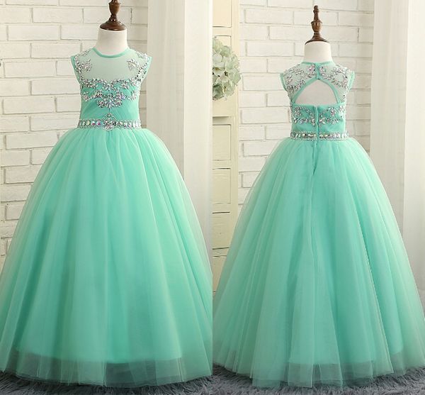 

Mint Green Girls Pageant Dresses Princess Puffy Ball Gown Tulle Jewel Crystal Beading kids Prom Dresses Flower Girls Dresses Birthday Gowns