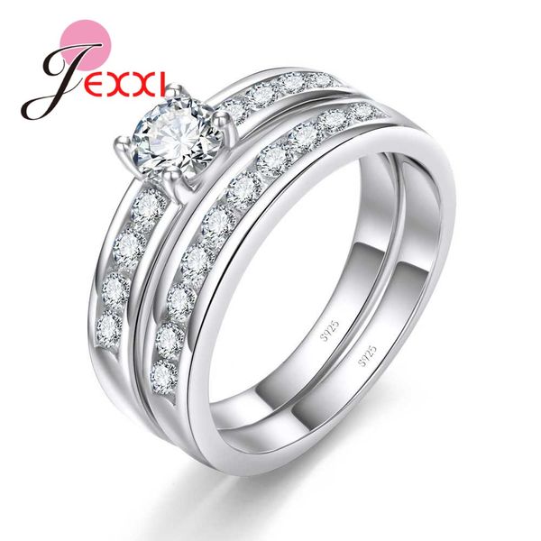 

jexxi shiny round shape design rings 925 100% pure sterling sier cubic zirconia for women female pretty gifts factory price, Golden;silver