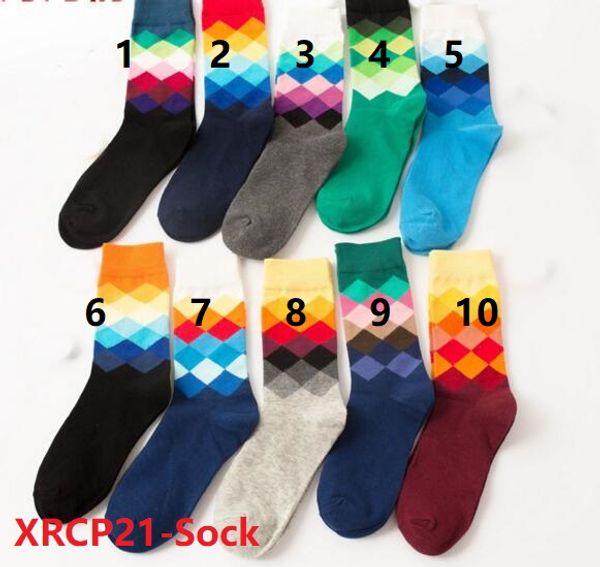 

10designs fashion colored diamond printing socks british style socks sports soft breathable socks for men 60pairs by dhl opp bag p21, Black