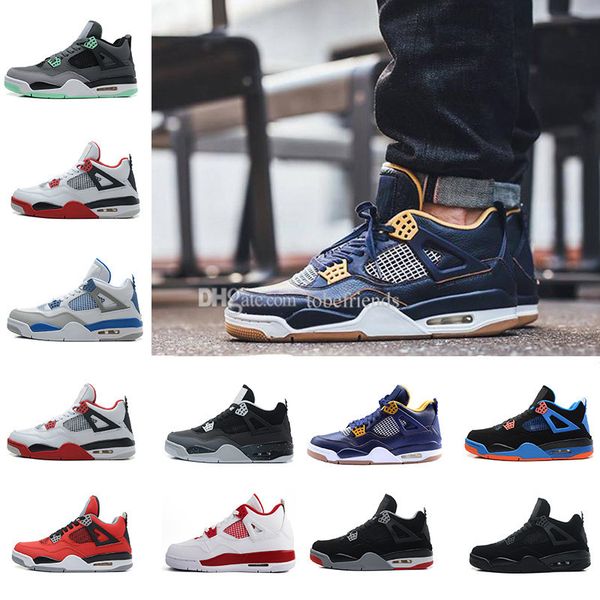 

4 4s men basketball shoes dunk from above blue yellow raptors premium black fear pack green glow money white cement motosports iv us8-13