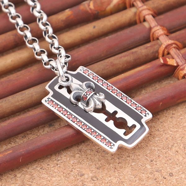 

brand 925 sterling silver vintage jewelry american & european hand-made designer antique silver blade necklace pendants with cz hot