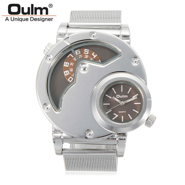 

oulm watches men army dual time movement mens stainless steel starp quartz wrist watch relogio masculino gift new, Slivery;brown