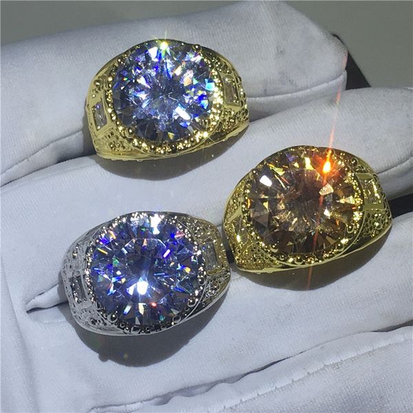 

3 colors handsome male big ring 10ct 5a cz yellow white gold filled anniversary wedding band ring for men finger jewelry, Slivery;golden