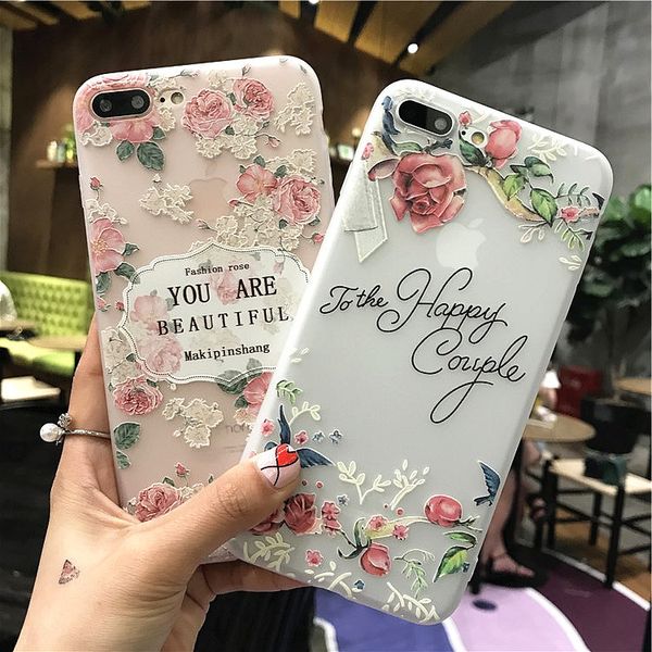 

goddess style tpu soft cover for iphone case relief flower gril phone case full coque for iphone 8 plus case