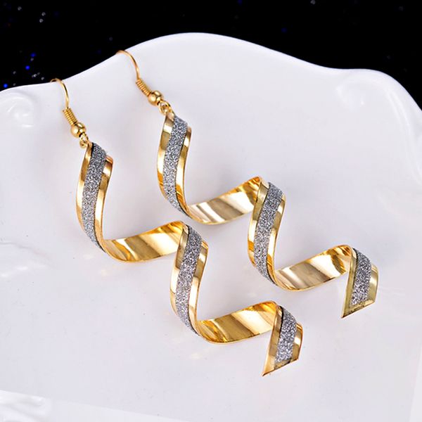 

twist spiral long drop earrings for women girls gold silver black color female dangle hanging earring fashion ear jewelry brinco