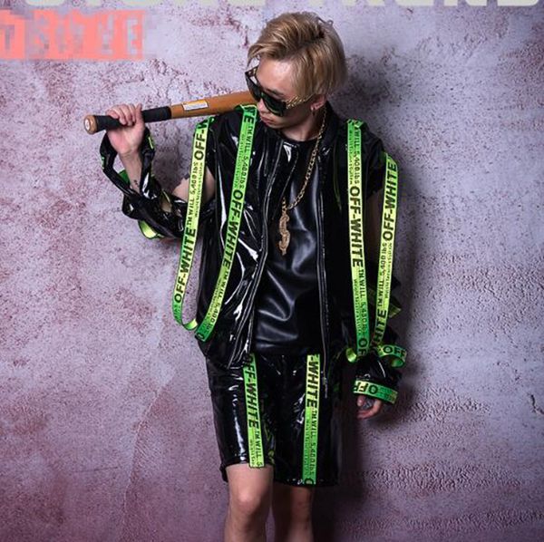 

человек хан издание новой моды бутик личности якорь бар певица сценические костюмы подиум краска выдалбливают бейсбол униформа m - 2 xl, Black;red