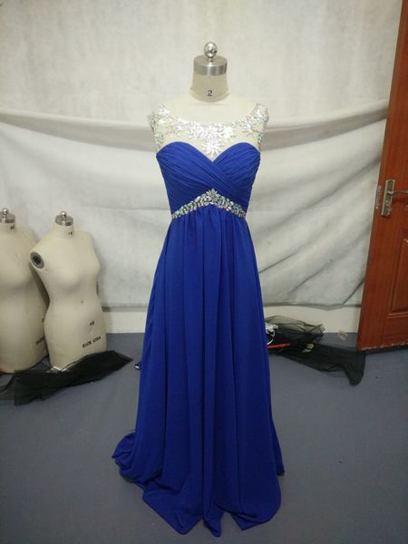 

real ps women sleeveless long chiffon a-line royal blue beaded prom dresses 2018 floor length open back evening gowns custom made, Red