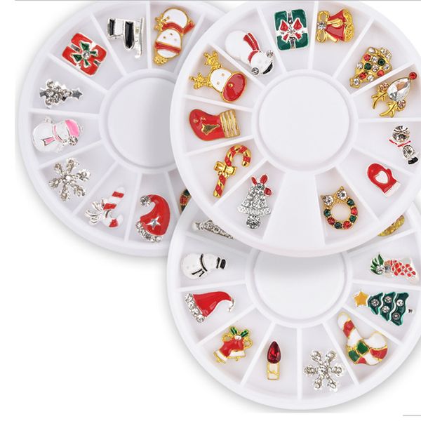 

born queen 3d nail art decorations christmas snowflake santa claus flat bottom diy manicure nail jewelry in wheel, Silver;gold