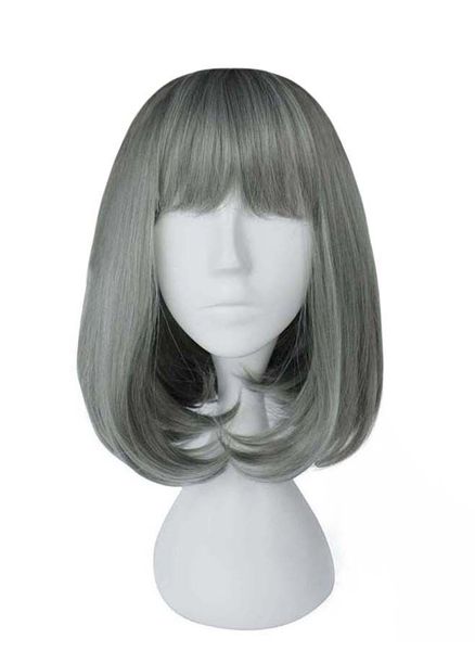 

long wig smooth grey with fringe 40cm, cosplay fashion fantasy, Black;brown