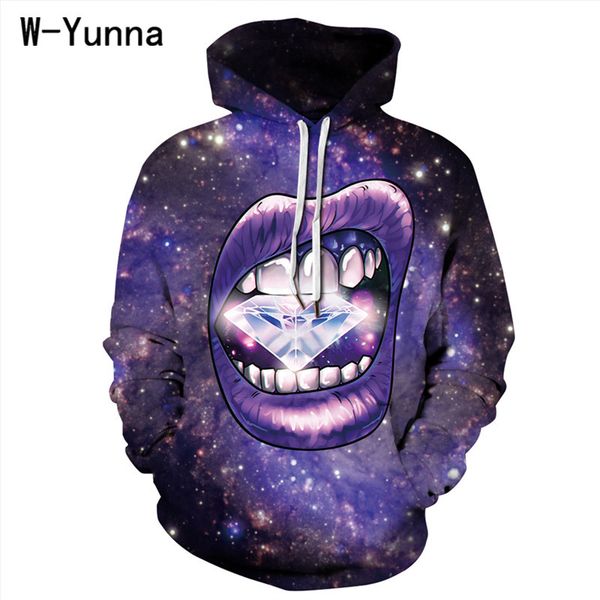 

w-yunna galaxy lips design streetwear hoodies women loose plus size purple blue paisley 3d print pullover sweatshirts, Black