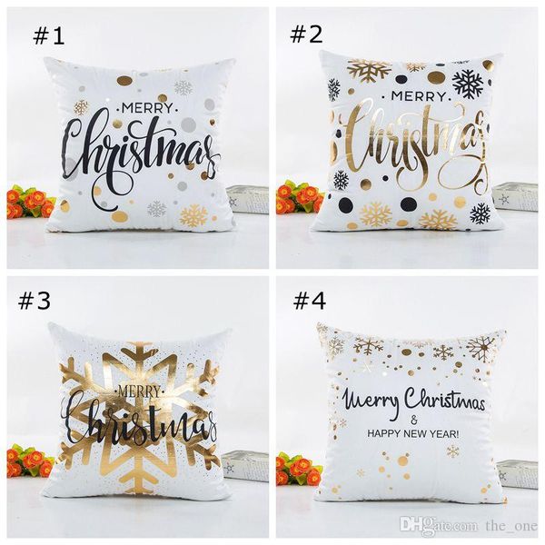 

bronzing happy merry christmas cushion cover gold printed pillow cover decorative pillow cases sofa pillowcase soft gold decorations 20pcs