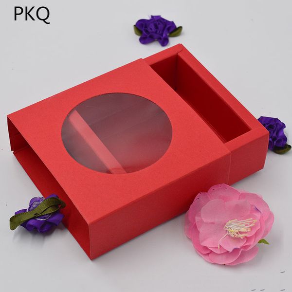 

10pcs wedding christmas paper drawer gift box kraft paper box for gifts jewelry handmade soap packaging with pvc window