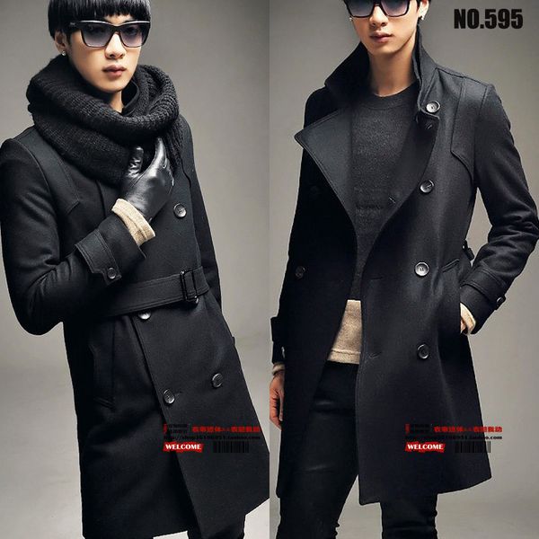 

2018 men's fashion new spring outerwear fashion elegant slim double breasted woolen overcoat wool coat / s-xxxl, Black