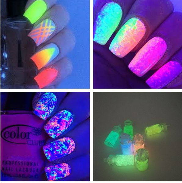 

12bottles nail glitter noctilucent powders fluorescent pigment strontium aluminate luminous powder manicure nail art decorations, Silver;gold