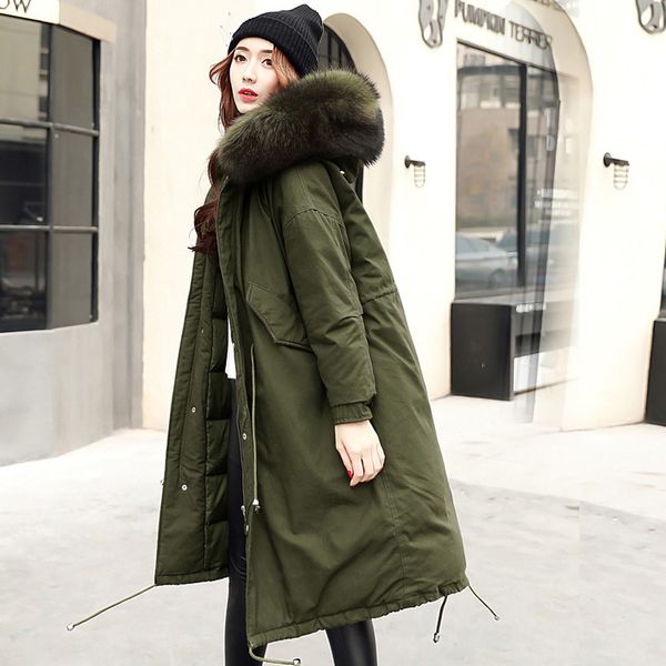 

winter jacket women 2018 large real raccoon fur hooded white duck down jacket thick warm loose female parkas women winter coat s18101301, Black