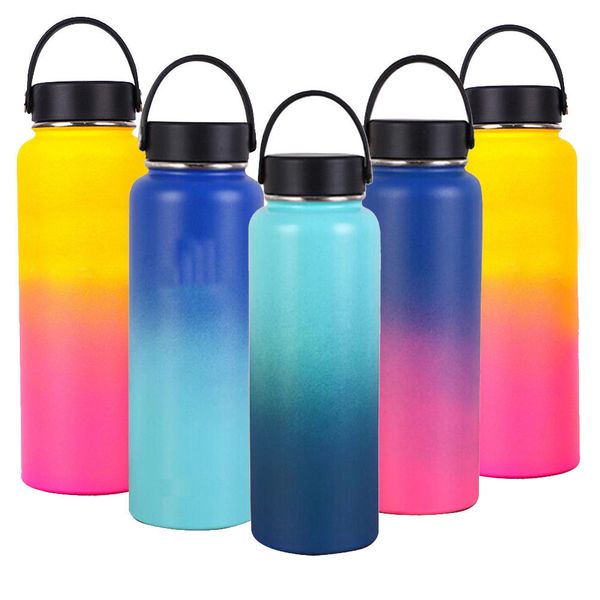 

40oz sports water bottle stainless steel insulated wide mouth straw lid drinking