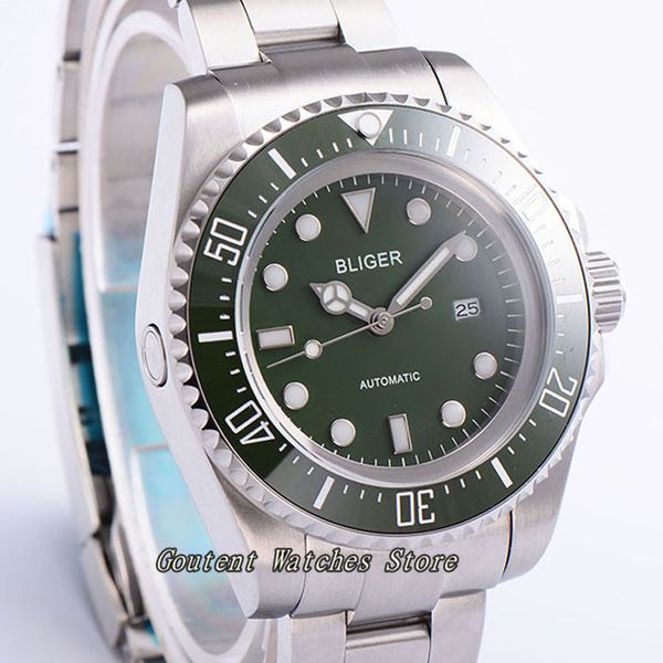 

43mm bliger date ss. case ceramic bezel luminous automatic mechanical men's watch, Slivery;brown