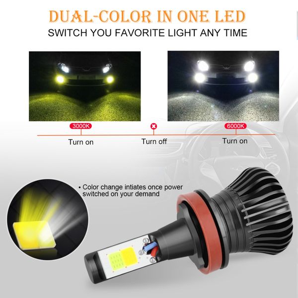 

car lights h11 led dual color fog lights drl daytime running lamp drving bulbs 3000k 6000k auto lamp 12v 24v white yellow