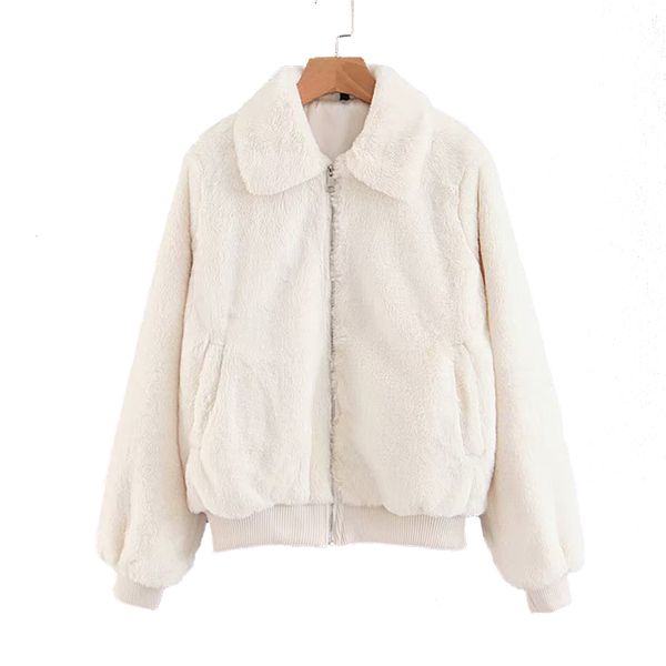 

casual faux fur coat female jacket autumn winter warm soft fur jacket baseball woman plush zipper lapel sweatshirt coat female, Black;brown