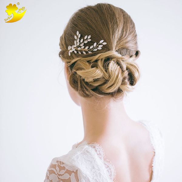 

xinyun simple classic handmade hair comb fresh headwear bride wedding hair accessories cute fairy daily comb ornaments, Golden;white