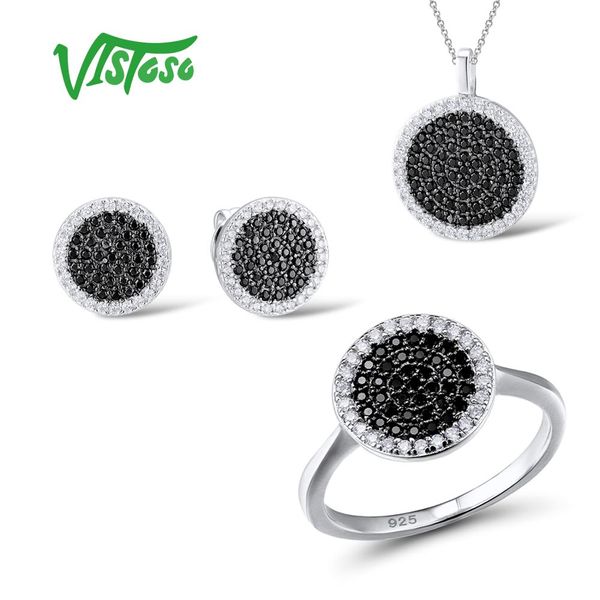 

vistoso ювелирные наборы для женщины черные шпинели камни комплект ювелирных изделий серьги кулон кольцо стерлингового серебра 925 мода штра, Black