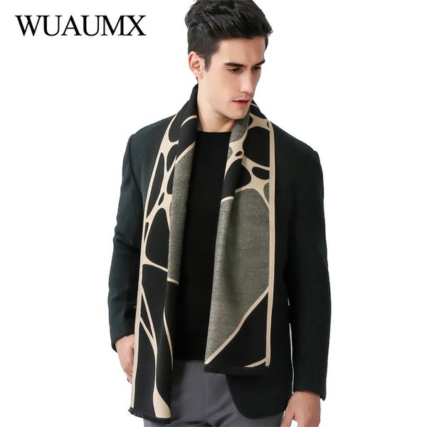 

wuaumx winter scarf men geometric pattern scarves male warm scarf shawls neckerchief father's gift foulard homme, Blue;gray