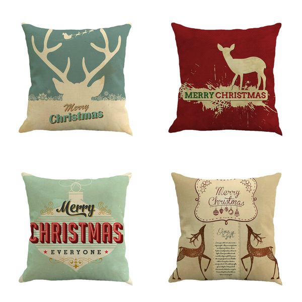 Merry Christmas Elk Cushion Cover Linen Throw Pillow Case Office
