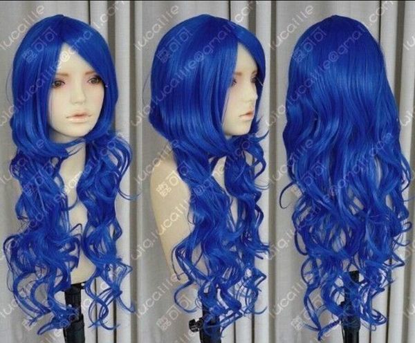 

32" new fashion cosplay blue long curly wig, Black
