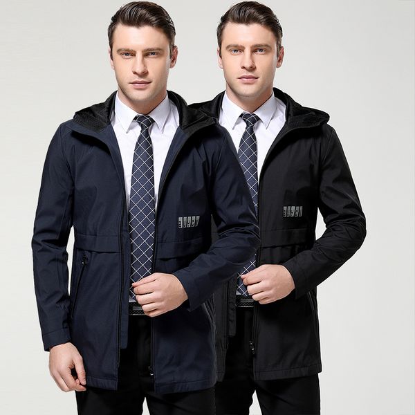 

2018 new style men's business-casual wear medium style hoded jacket dust coat over coat, Tan;black
