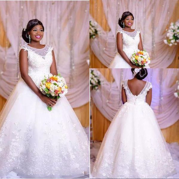 

south african 2018 white lace wedding dresses sheer boat neck backless plus size gowns bride dress vestido de noiva