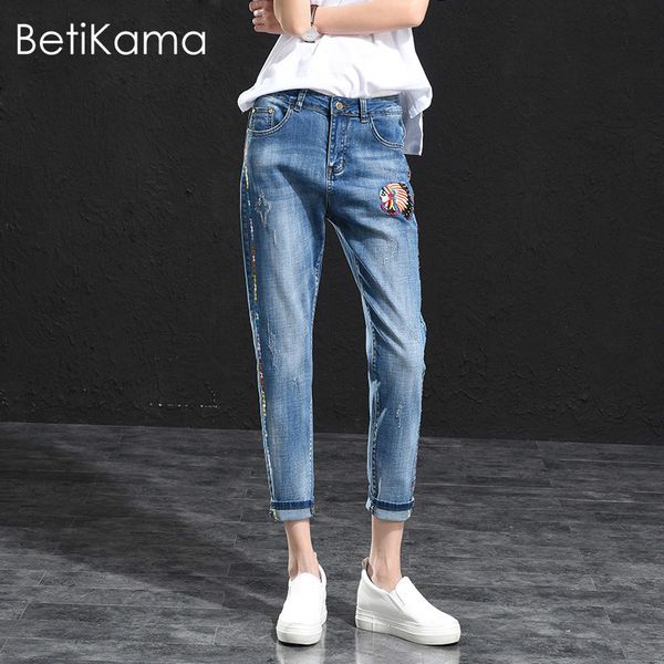 

embroidered harem jeans pants women pencil trousers ankle length pantalon femme plus size loose denim boyfriend jeans feminino, Blue