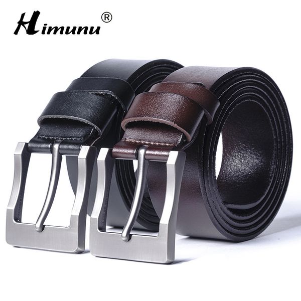 

himunu] newest designer men belt high quality 100% genuine leather vintage pin buckle fashion ceinture mens belts, Black;brown