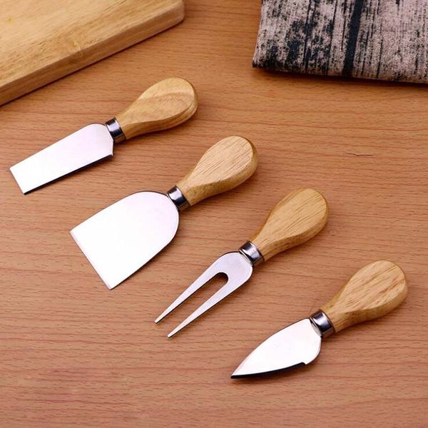 

new stainless steel cheese knife oak handle cheese butter pizza cutter 4pcs/set cheese knife set