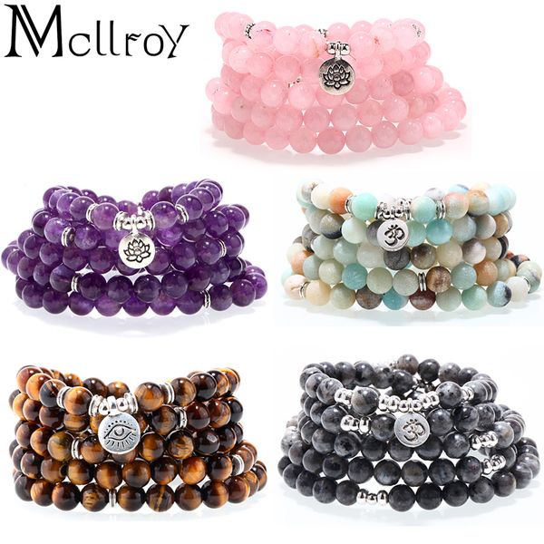 

mcllroy senior purple crystal natural stone bracelet 108 mala yoga necklace matte amazonite jewelry 2017 ing, Black