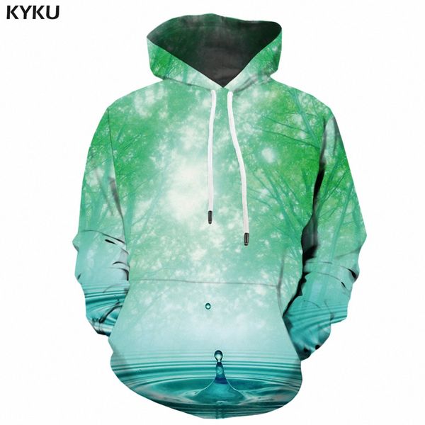 

kyku water hoodie men streetwear 2018 forest 3d hoodies sweatshirts green print sweatshirt hooded long harajuku mens clothing, Black