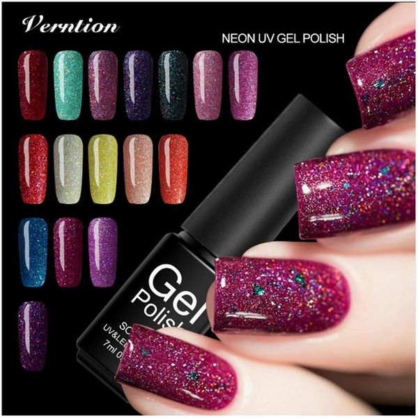

verntion 8mluv led nail gel polish long lasting hybrid gel varnish soak off neon nail polish semi-permanent uv art, Red;pink
