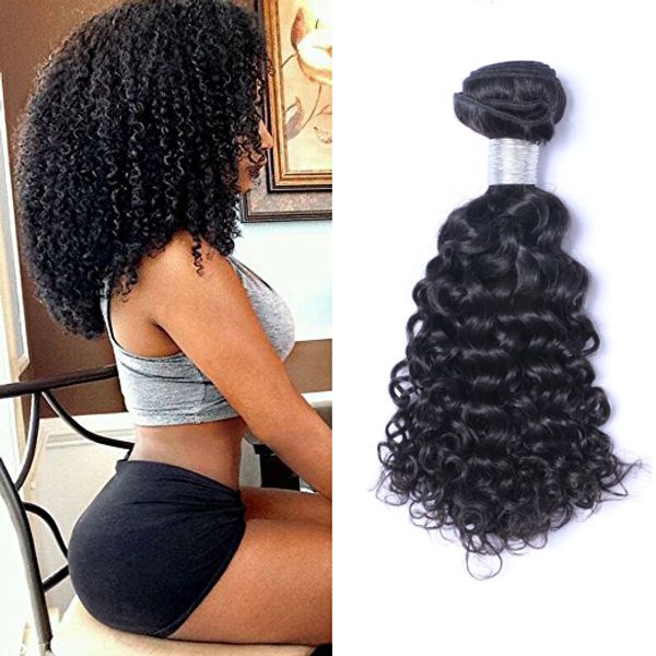 

8a indian virgin human hair jerry curly unprocessed remy hair weaves double wefts 100g/bundle 1bundle/lot hair wefts, Black