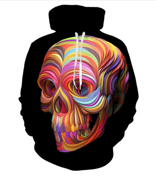 

wholesale--fashion 3d print colorful skull funny hoodies men streetwear casual sweatshirts hip hop hooded pullover gdz06, Black