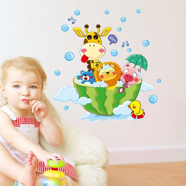 

cartoon animals in the bath wall sticker for kids baby rooms bathroom home decoration decals wallpaper shower wall stickers