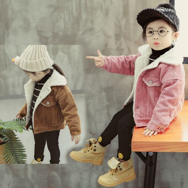 

2018 children's garment corduroy loose coat children lamb girl keep warm, Blue;gray