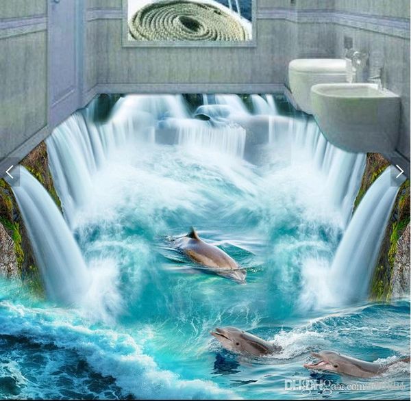 

3d pvc flooring custom p waterproof floor waterfall beach dolphin living room washable wallpaper 3d wall murals wallpaper for walls 3 d