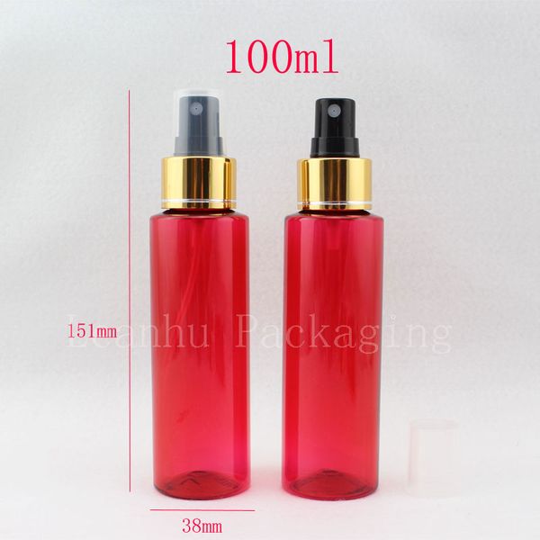 Flaconi di profumo con pompa spray per impostazione trucco in alluminio oro rosso da 100 ml X 50 per imballaggi cosmetici, flaconi spray in plastica con pompa