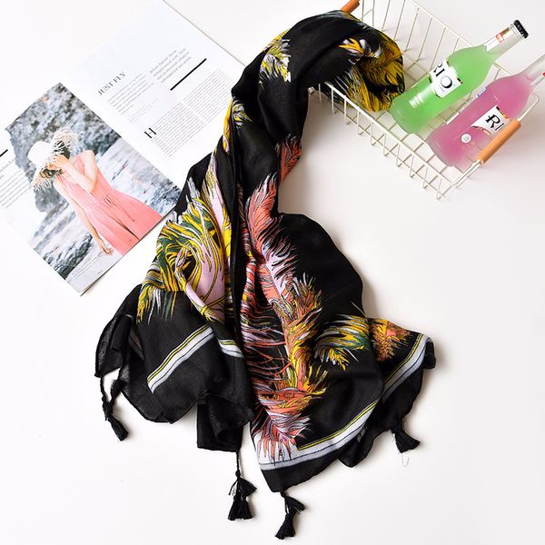 

fashion women feather pattern quality tassel scarf cotton scarf shawls 5colors 10pcs/lot, Blue;gray