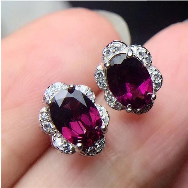 

garnet earring natural real garnet 925 sterling silver earrings 5*7mm, Golden;silver