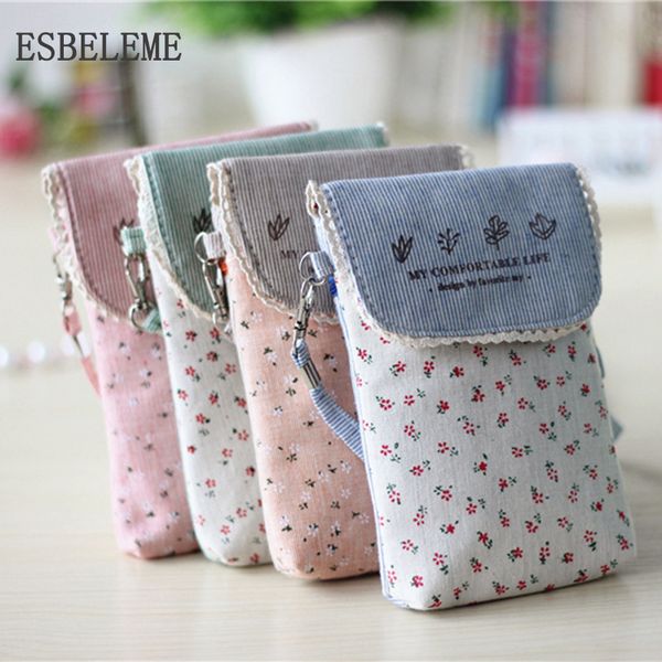 

cute mobile phone bags for women ultralight cotton fabric bag flower cartoon print girl mini coin purse ladies flap cn001