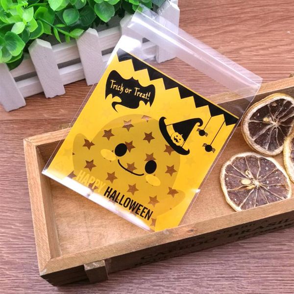 

100 pcs plastic pumpkin halloween cookie decorating bags candy bags self-adhesive packaging cookies for party candy