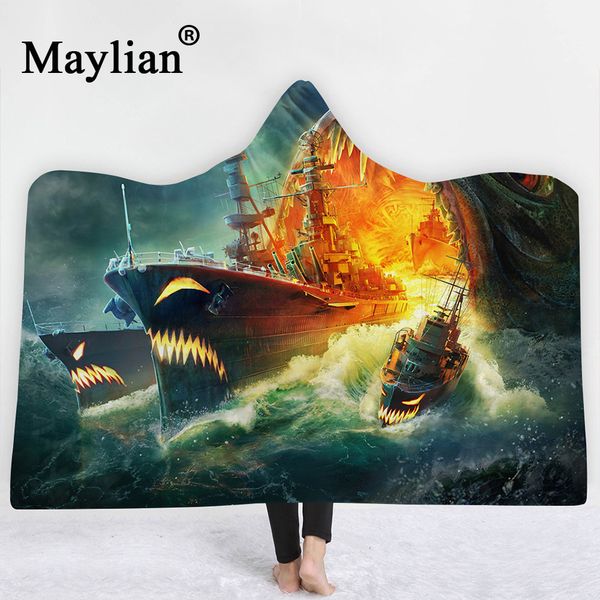 

horror cruise head hooded blanket sherpa fleece ocean blue wearable plush throw blanket on bed sofa thick warm b56