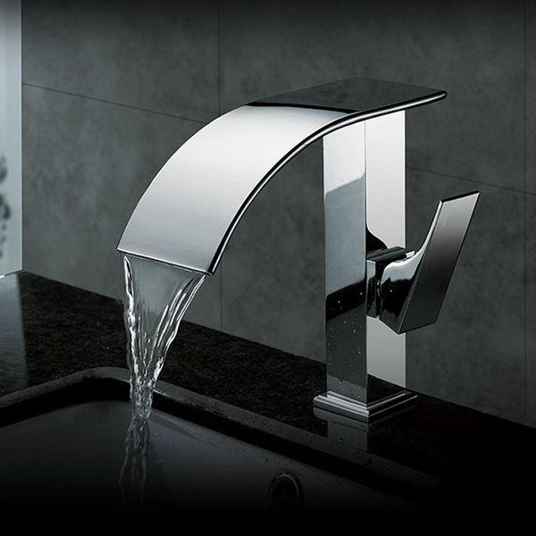 

Contemporary Chrome Waterfall Bathroom Basin Sink Faucet Single Handle Lavatory Sink Mixer Tap Deck Mounted