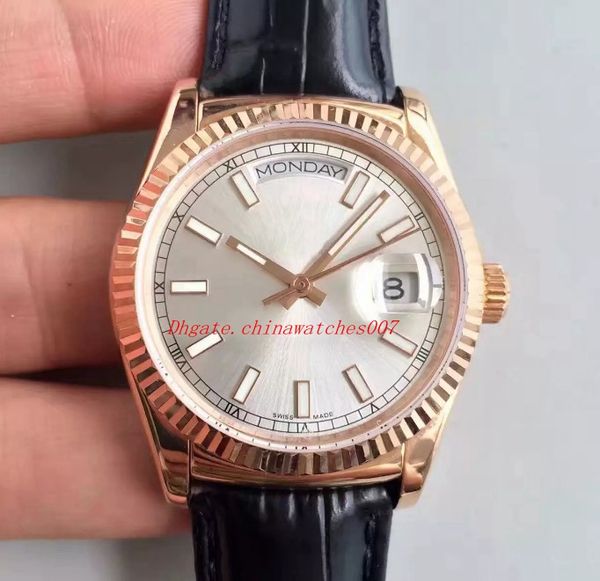 

wholesale - luxury watch classic 118138 36mm silver dial 18k rose gold case automatic movement sapphire leather strap, Slivery;brown